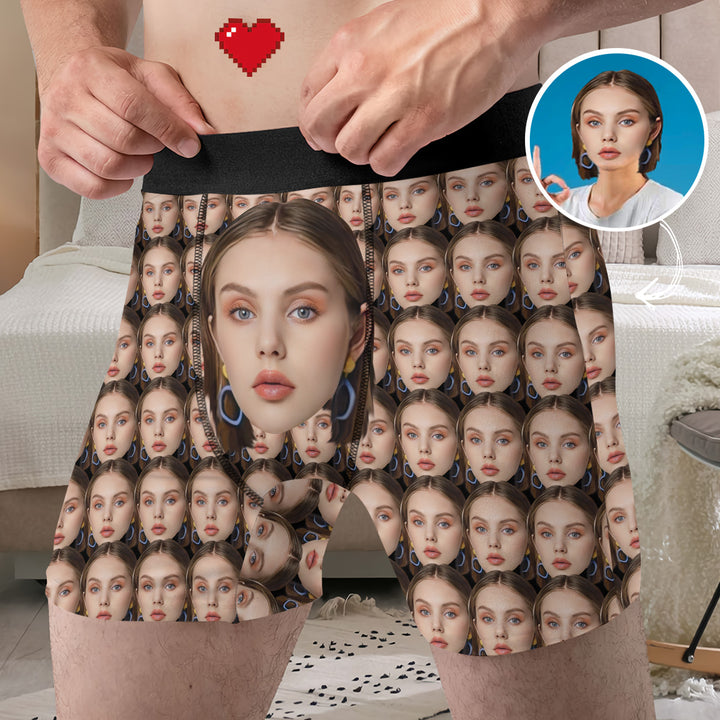 Funny Underwear Lover Face - Personalized Custom Men's Boxer Briefs - Gift For Couple, Boyfriend, Husband