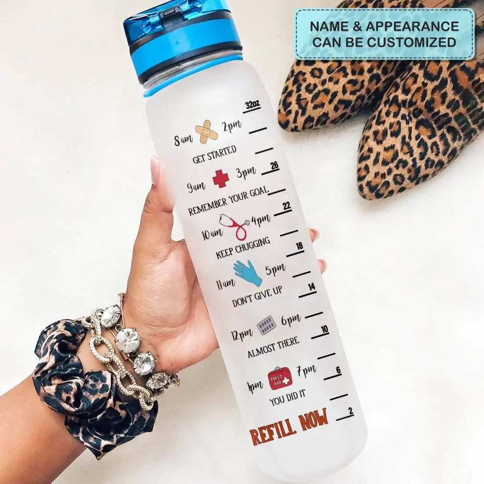 Personalized Water Tracker Bottle - Nurse's Day, Birthday Gift For Nurse - Safety First Drink With A Nurse