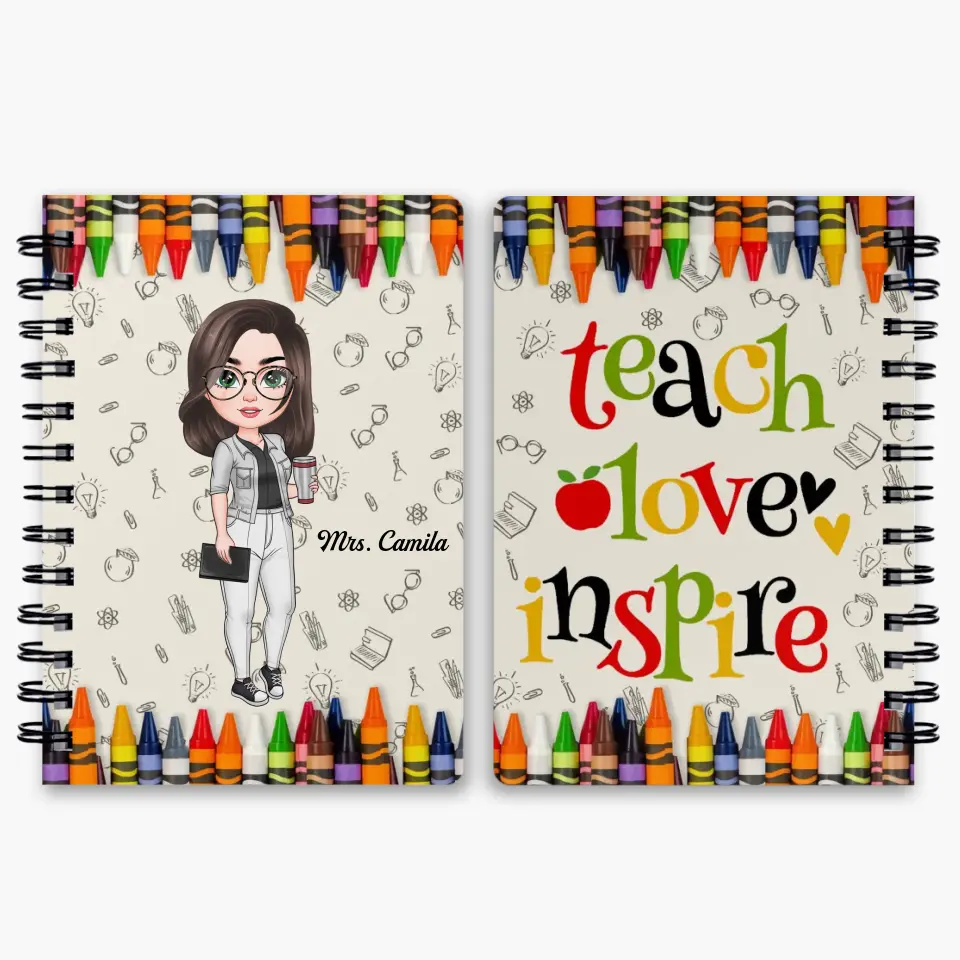 Personalized Spiral Journal - Teacher's Day, Birthday Gift For Teacher - Teach Love Inspire ARND018