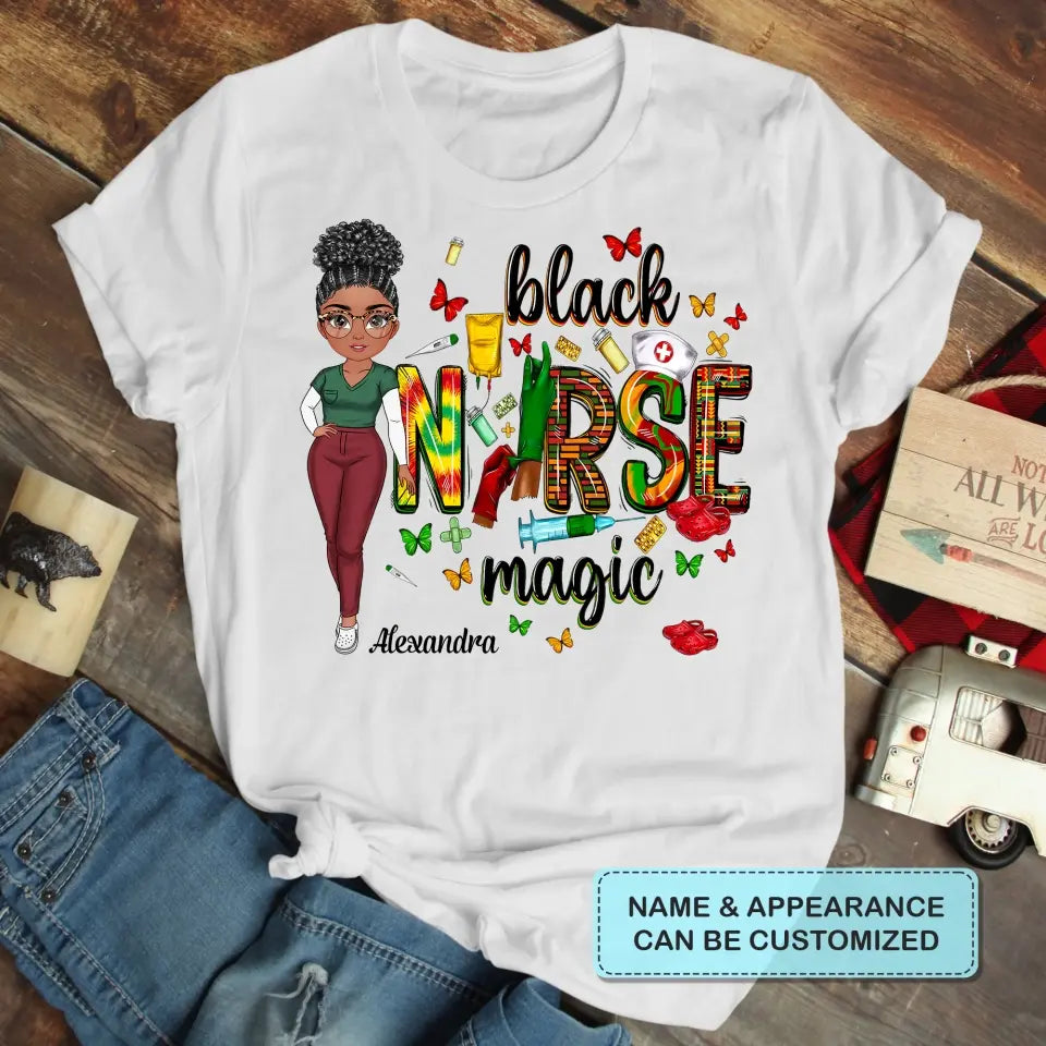 Black Nurse Magic - Personalized Custom T-shirt - Nurse's Day, Appreciation Gift For Nurse