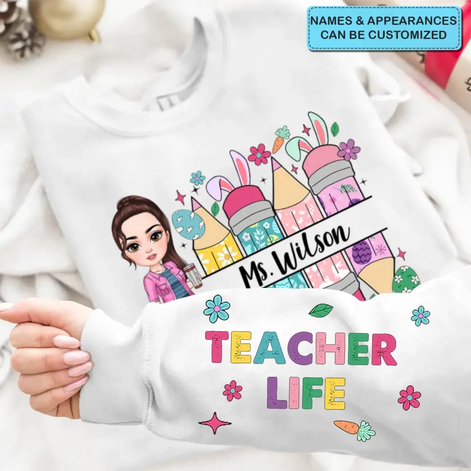 Easter Vibes Teacher - Personalized Custom Sweatshirt - Easter, Teacher's Day, Appreciation Gift For Teacher