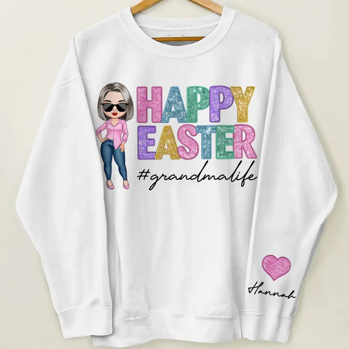Happy Easter - Personalized Custom Sweatshirt - Easter, Mother's Day Gift For Grandma, Mom, Family Members