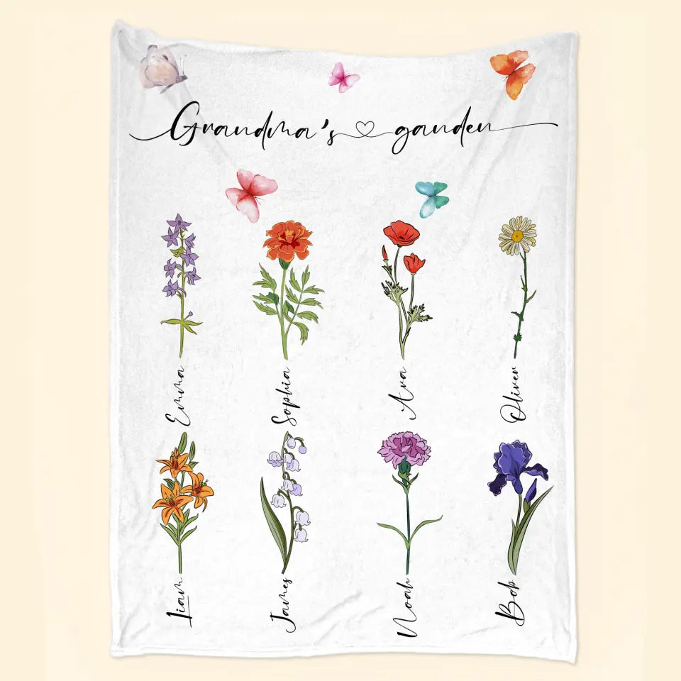 Grandma's Garden - Personalized Custom Blanket - Mother's Day, Gift For Grandma, Mom, Family Members