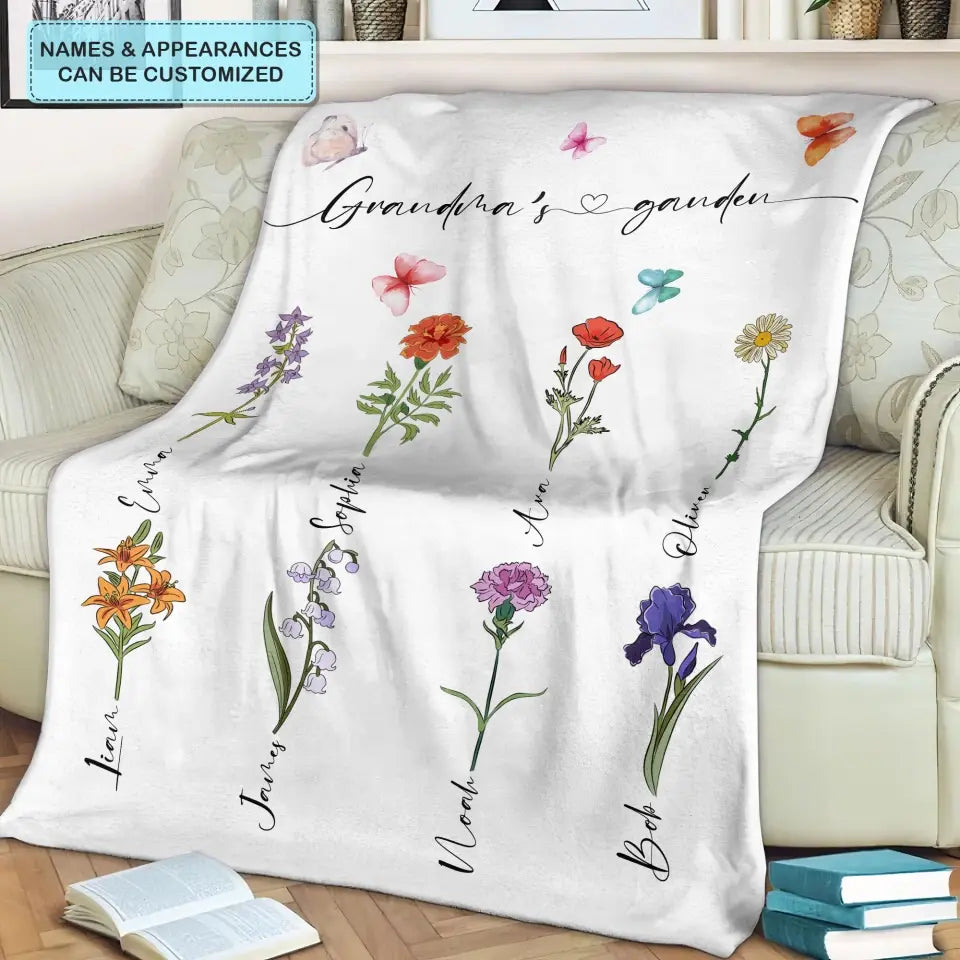 Grandma's Garden - Personalized Custom Blanket - Mother's Day, Gift For Grandma, Mom, Family Members