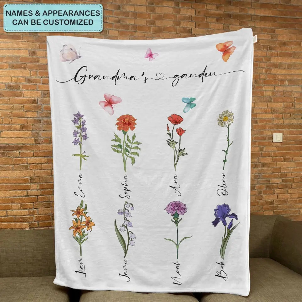 Grandma's Garden - Personalized Custom Blanket - Mother's Day, Gift For Grandma, Mom, Family Members