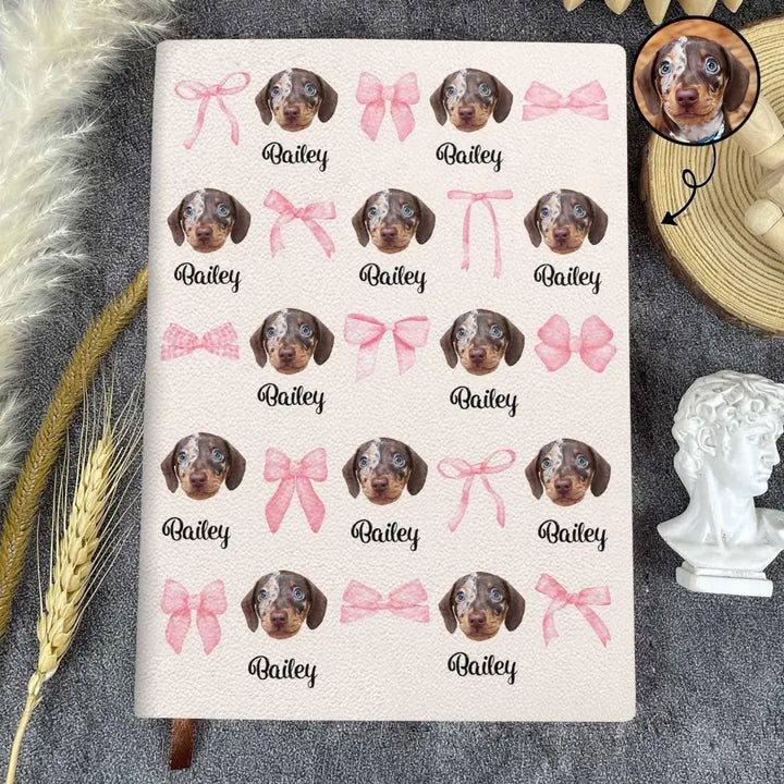 Dog Mom Coquette Pink Bow - Personalized Custom Leather Journal -  Gift For Dog Lovers, Dog Owner, Dog Mom