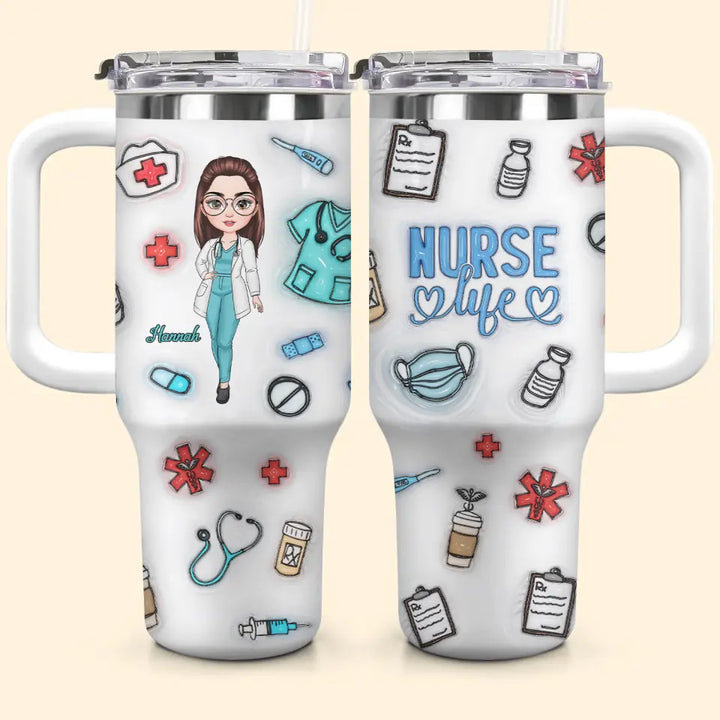 Nurse Life Saving Lives - Personalized Custom Tumbler With Handle - Nurse's Day, Appreciation Gift For Nurse