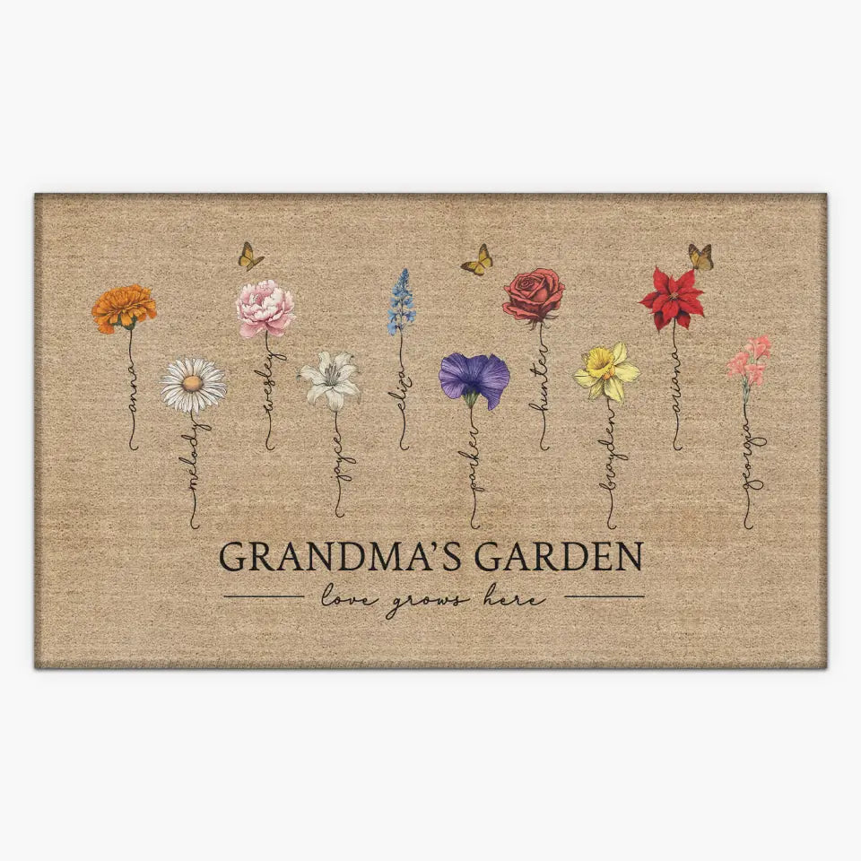 Grandma's Garden Love Grows Here - Personalized Custom Doormat - Mother's Day Gift For Mom, Grandma