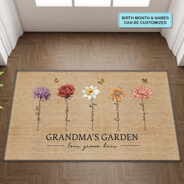 Grandma's Garden Love Grows Here - Personalized Custom Doormat - Mother's Day Gift For Mom, Grandma