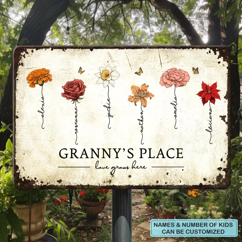 Grandma's Garden Love Grows Here - Personalized Custom Metal Sign - Gift For Grandma