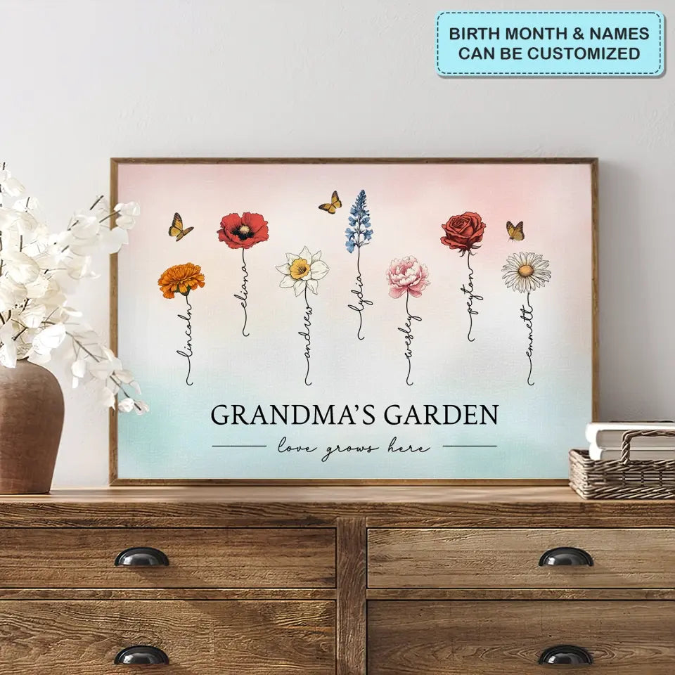 Grandma's Garden Love Grows Here - Personalized Custom Poster/Wrapped Canvas - Mother's Day Gift For Grandma, Mom