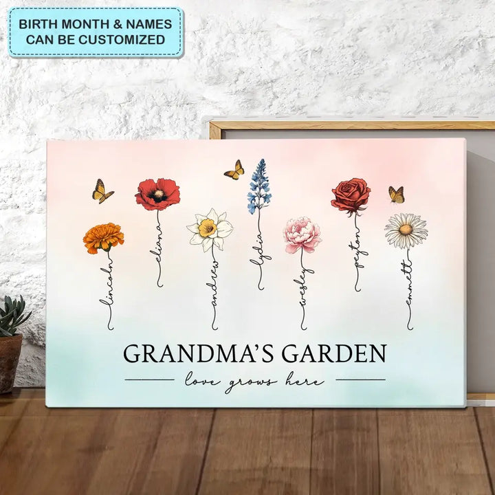 Grandma's Garden Love Grows Here - Personalized Custom Poster/Wrapped Canvas - Mother's Day Gift For Grandma, Mom