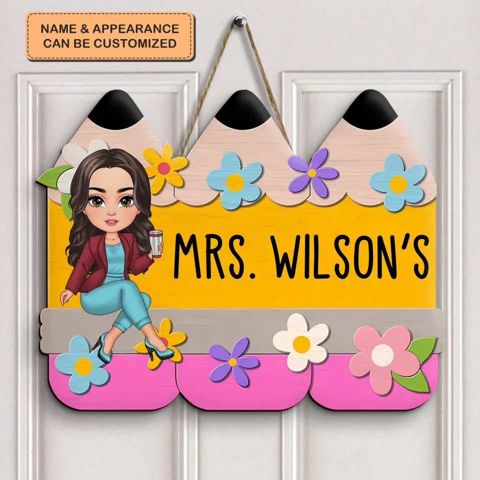 Floral Pencil Door Sign - Personalized Custom Door Sign - Teacher's Day, Appreciation Gift For Teacher