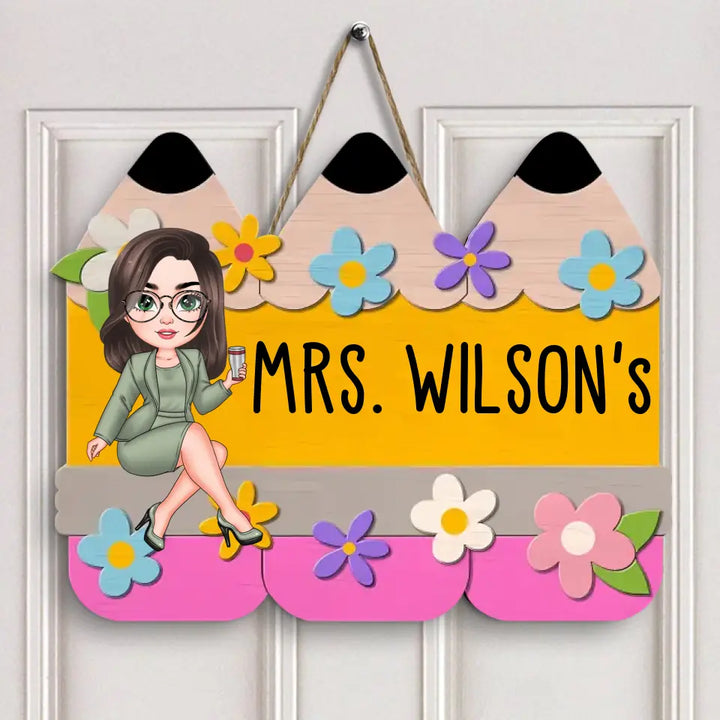 Floral Pencil Door Sign - Personalized Custom Door Sign - Teacher's Day, Appreciation Gift For Teacher