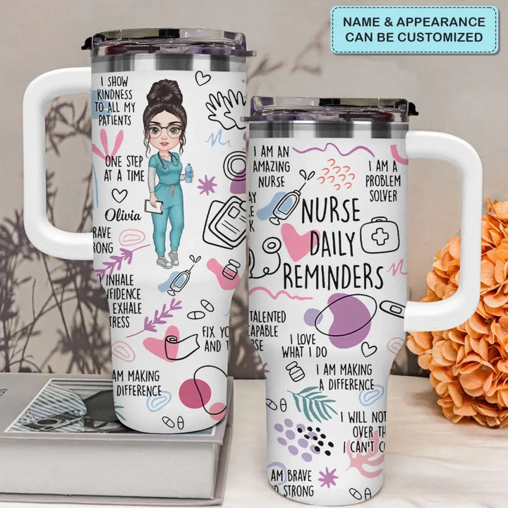 Nurse Daily Affirmations - Personalized Custom Tumbler With Handle - Nurse's Day, Appreciation Gift For Nurse