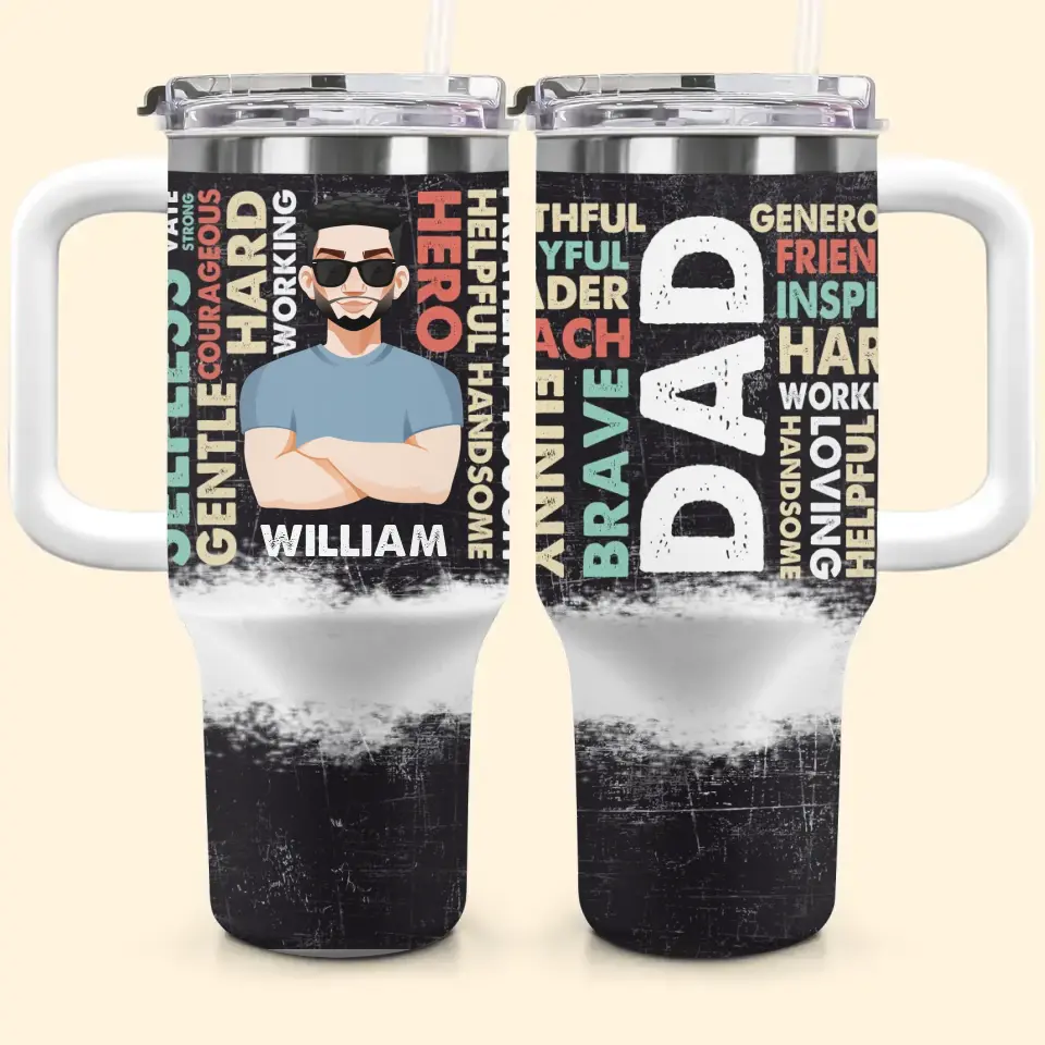 Strong Dad - Personalized Custom Tumbler With Handle - Father's Day Gift For Dad