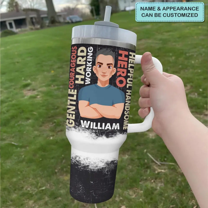 Strong Dad - Personalized Custom Tumbler With Handle - Father's Day Gift For Dad