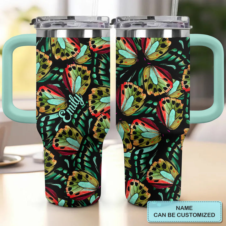 Butterfly Colorful Wings - Personalized Tumbler With Handle - Gift For Butterfly Lover NCU0TL002
