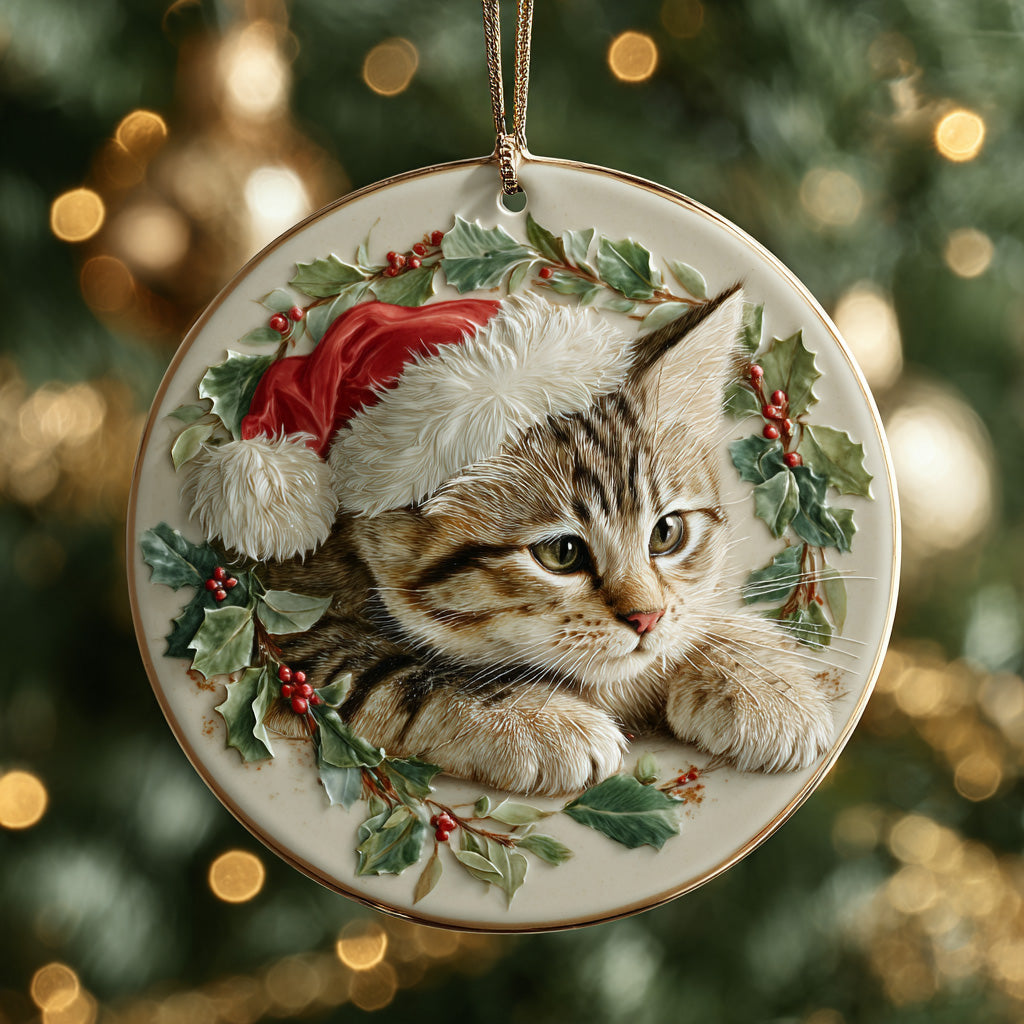 Christmas Tabby Cat Ceramic Ornament NCU0DH171