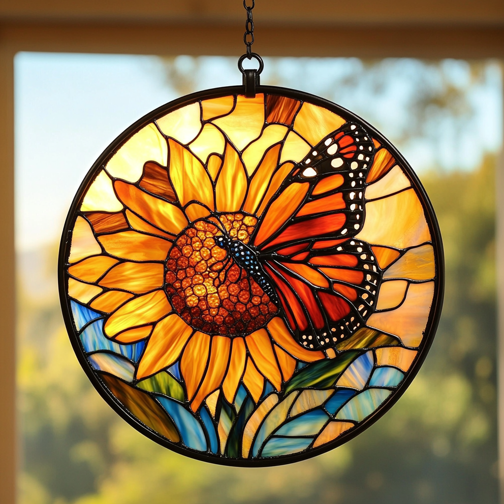 Fluttering Joy Monarch Butterfly - Stained Glass Window Hanging Suncatcher NCU0PD005