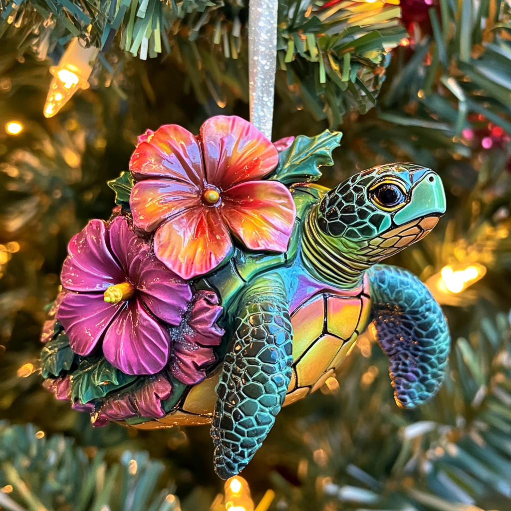 Hibiscus Coral Turtle Mica Ornament NCU0PT072