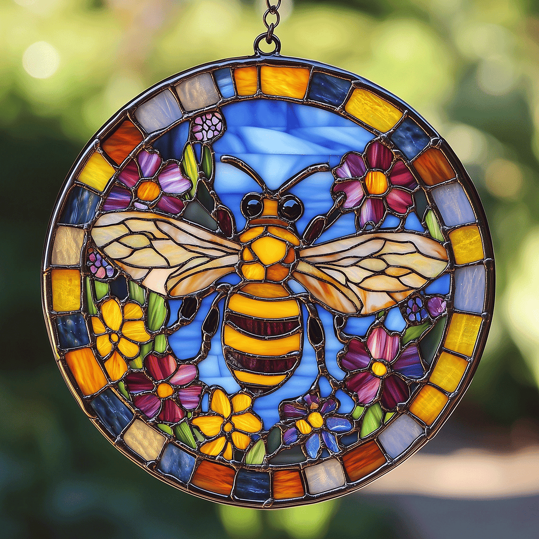 Radiant Nectar Bee - Stained Glass Window Hanging Suncatcher NCU0TH025