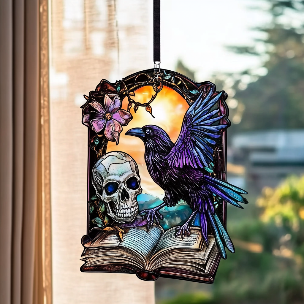 Raven Skull Flower - Window Hanging Suncatcher NCU0PD028