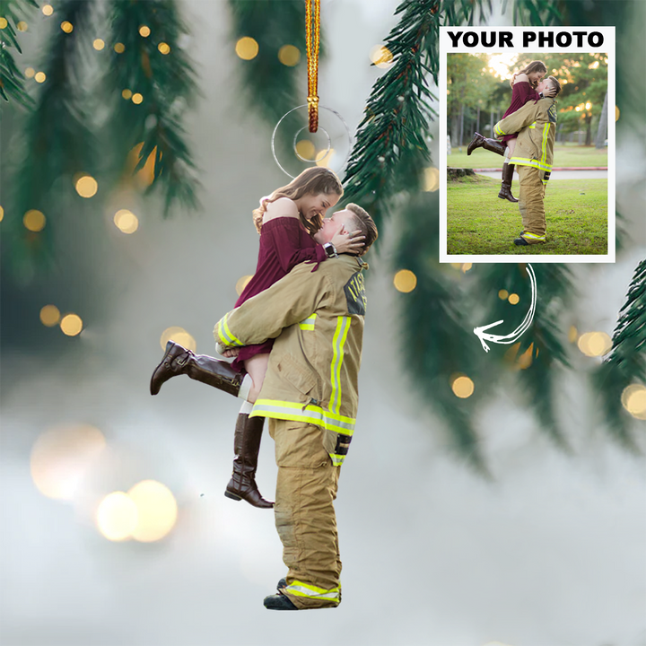 Firefighter Couple - Personalized Custom Photo Mica Ornament - Christmas Gift For Couple, Firefighter, Fireman, Firewoman, Family, Family Members