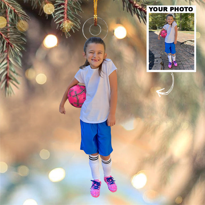 First Day Of Soccer - Personalized Custom Photo Mica Ornament - Christmas Gift For Kids, Son, Daughter, Family Members
