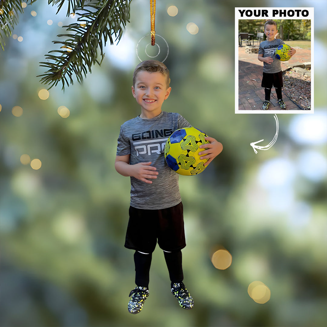 First Day Of Soccer - Personalized Custom Photo Mica Ornament - Christmas Gift For Kids, Son, Daughter, Family Members