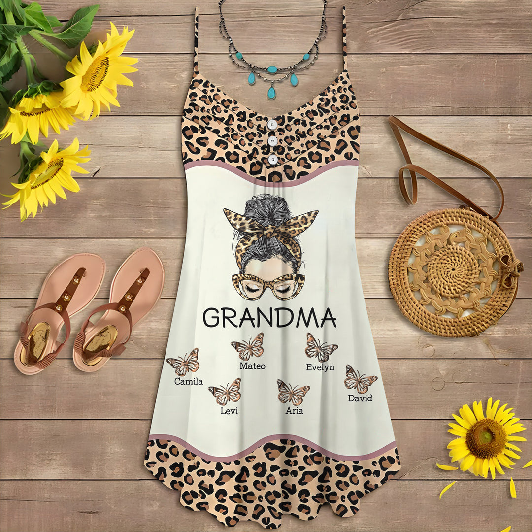 Leopard Messy Bun Grandma - Personalized Custom Summer Dress - Mother's Day Gift