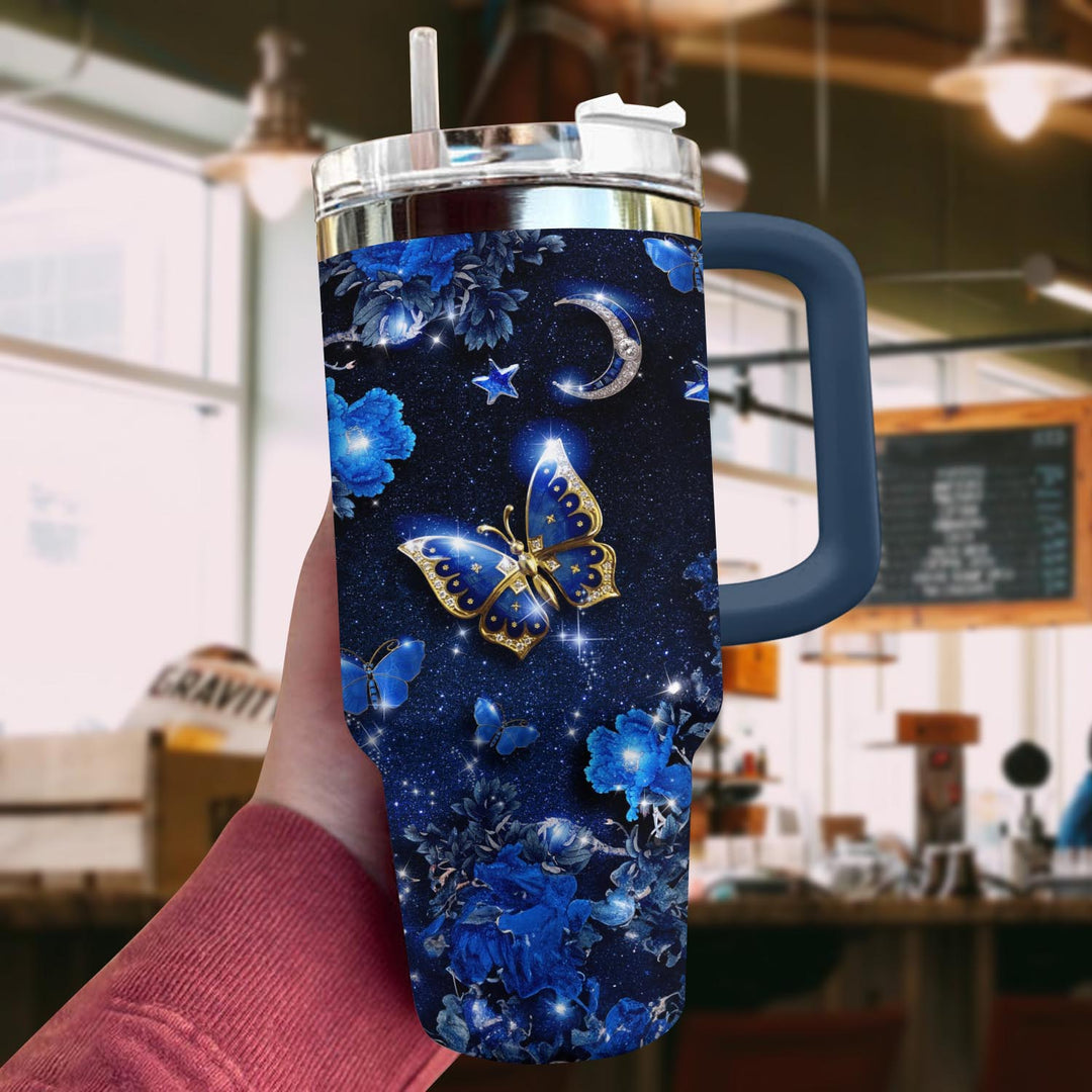 Sparkling Night Butterfly - Tumbler With Handle