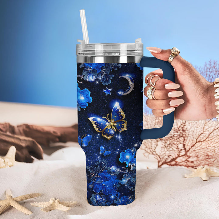 Sparkling Night Butterfly - Tumbler With Handle