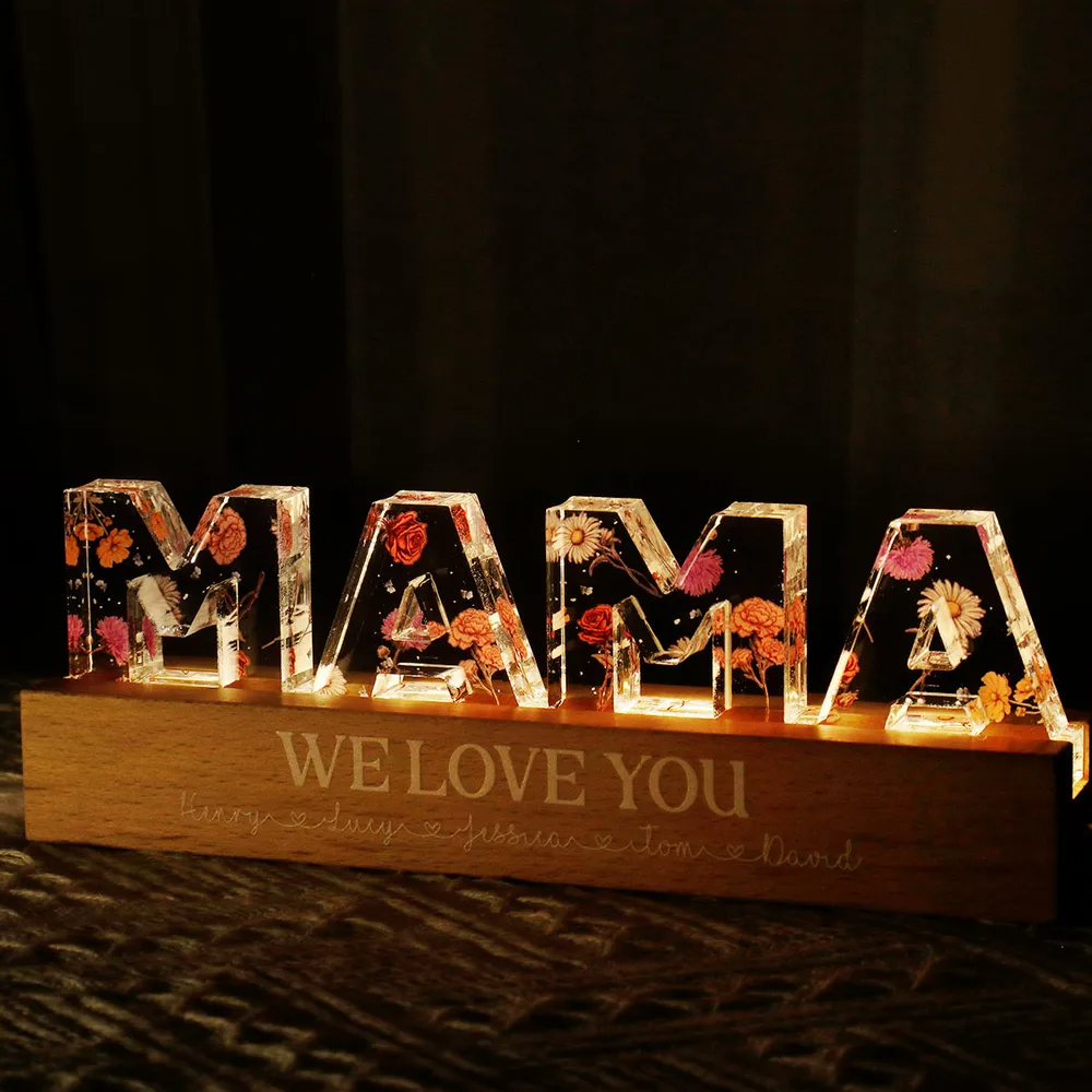 Custom Birth Month Flower - Personalized Custom Name Night Light - Gift For Mom, Grandma