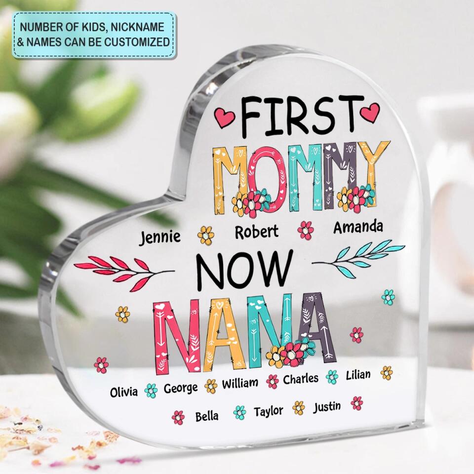 Personalized Heart-shaped Acrylic Plaque - Gift For Mom & Grandma - First Mom Now Grandma ARND018
