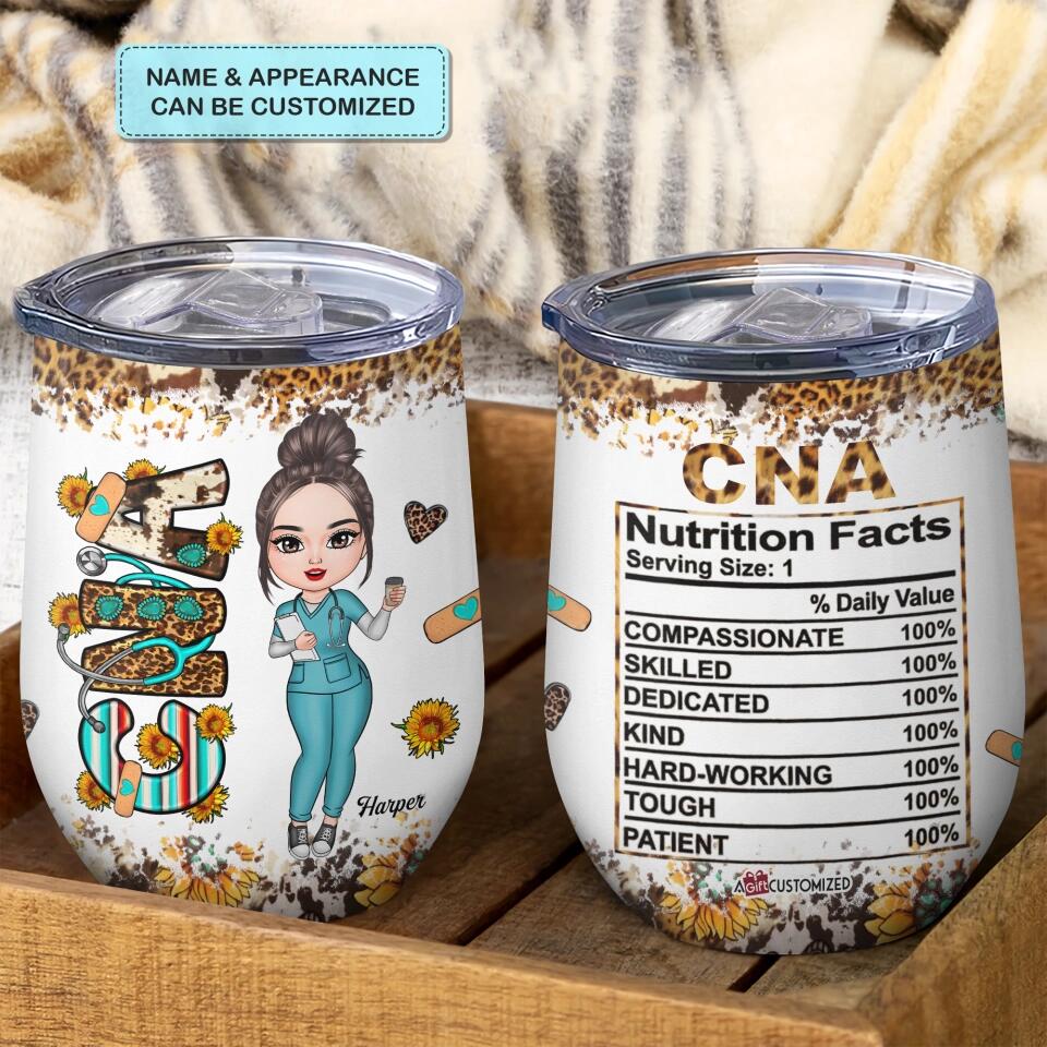 Personalized Wine Tumbler - Gift For Nurse - CNA Nutrition Facts ARND0014