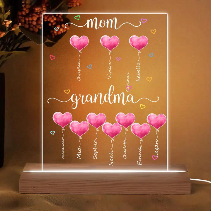 Personalized 3D LED Light Wooden Base - Gift For Mom - Mom Grandma Flower ARND0014