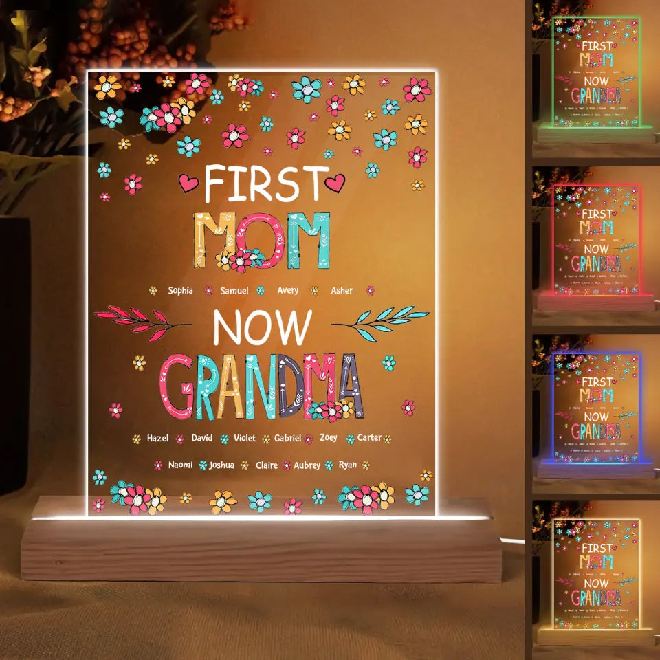 Personalized 3D LED Light Wooden Base - Mother's Day Gift For Grandma - First Mom Now Grandma