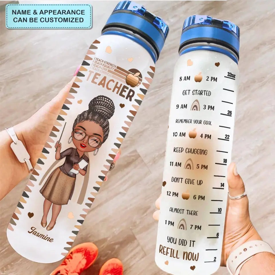Personalized Custom Water Tracker Bottle - Teacher's Day, Birthday Gift For Teacher - I Teach Love