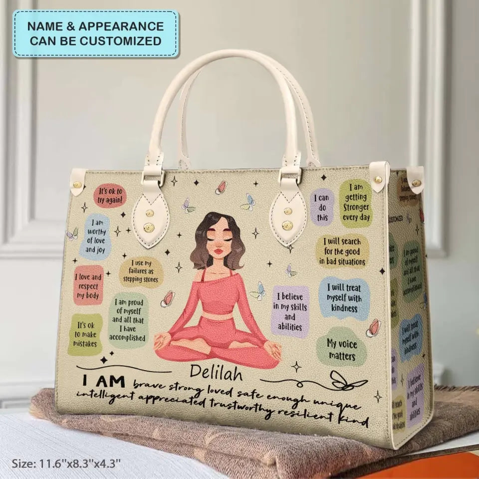 Personalized Custom Leather Bag - Gift For Yoga Lover - My Affirmations Bag