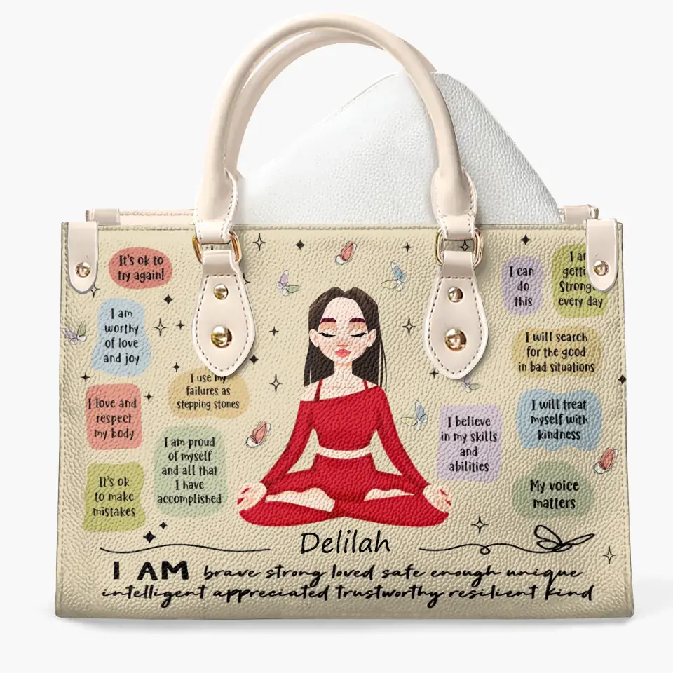 Personalized Custom Leather Bag - Gift For Yoga Lover - My Affirmations Bag