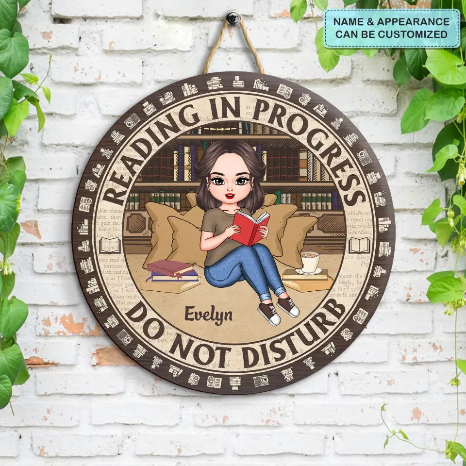 Personalized Custom Door Sign - Gift For Reading Lover - Reading In Progress Do Not Disturb