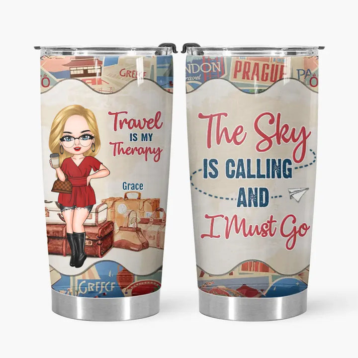 Personalized Custom Tumbler - Summer, Vacation Gift For Traveling Lover - Travel Is My Therapy