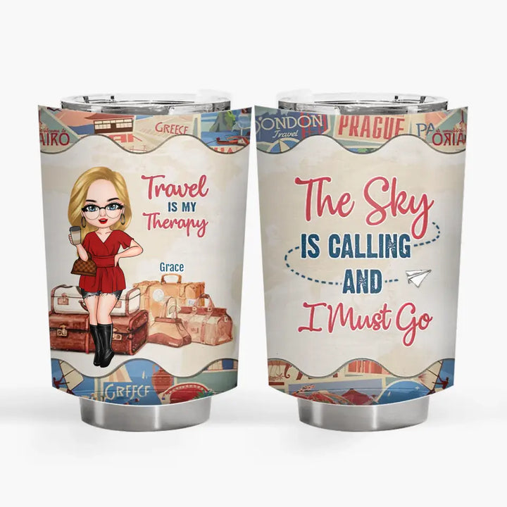 Personalized Custom Tumbler - Summer, Vacation Gift For Traveling Lover - Travel Is My Therapy