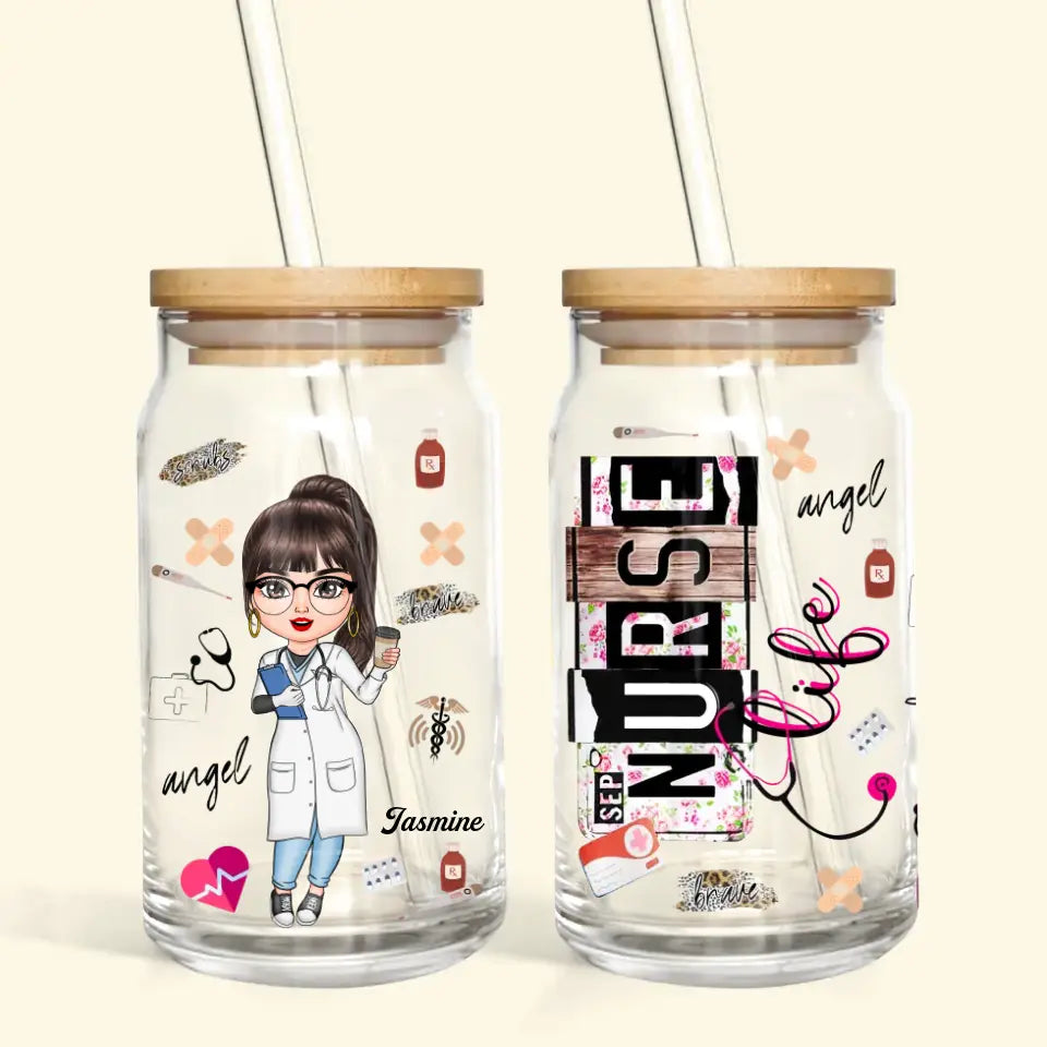 Personalized Custom Glass Can - Birthday, Nurse's Day Gift For Nurse - Nurse Life Scrub