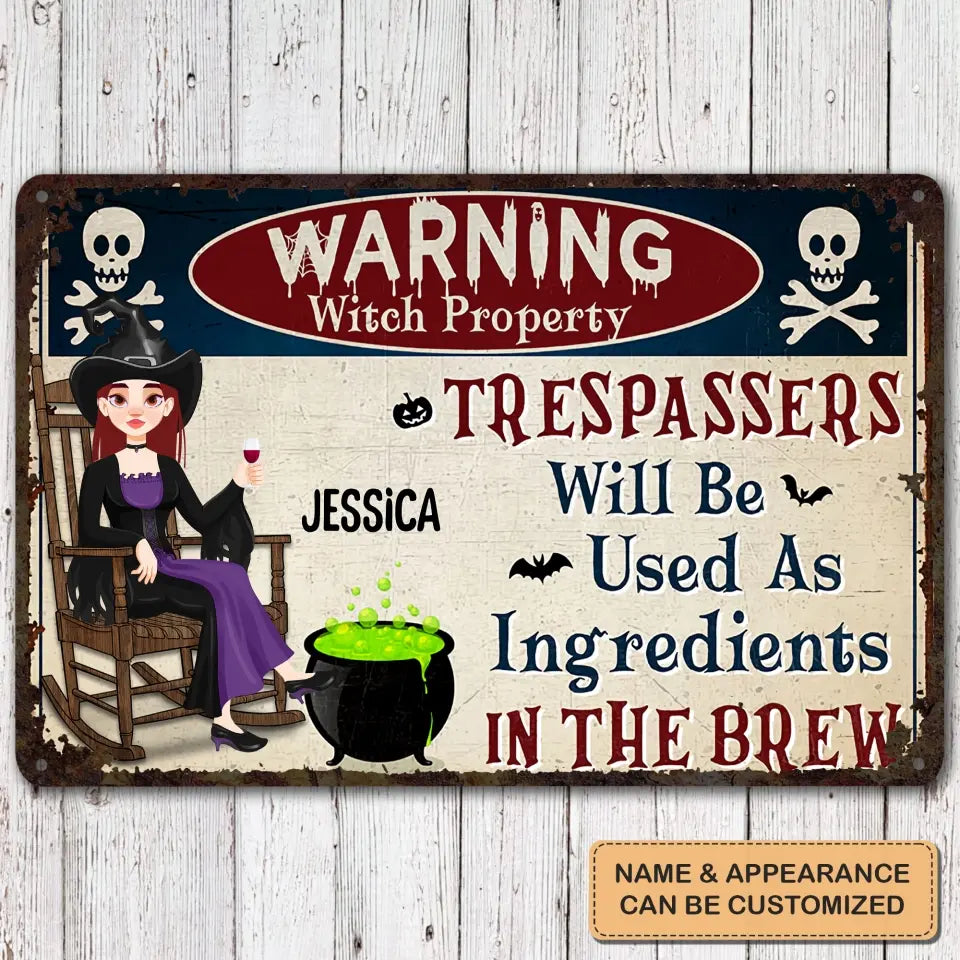Warning Witch Property - Personalized Custom Metal Sign - Halloween Gift For Bestie, Friend