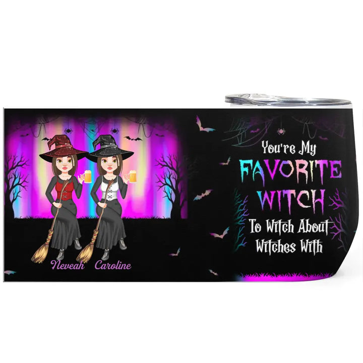 Aurora Halloween Witches Besties - Personalized Custom Wine Tumbler - Halloween Gift For Friends, Witch Besties