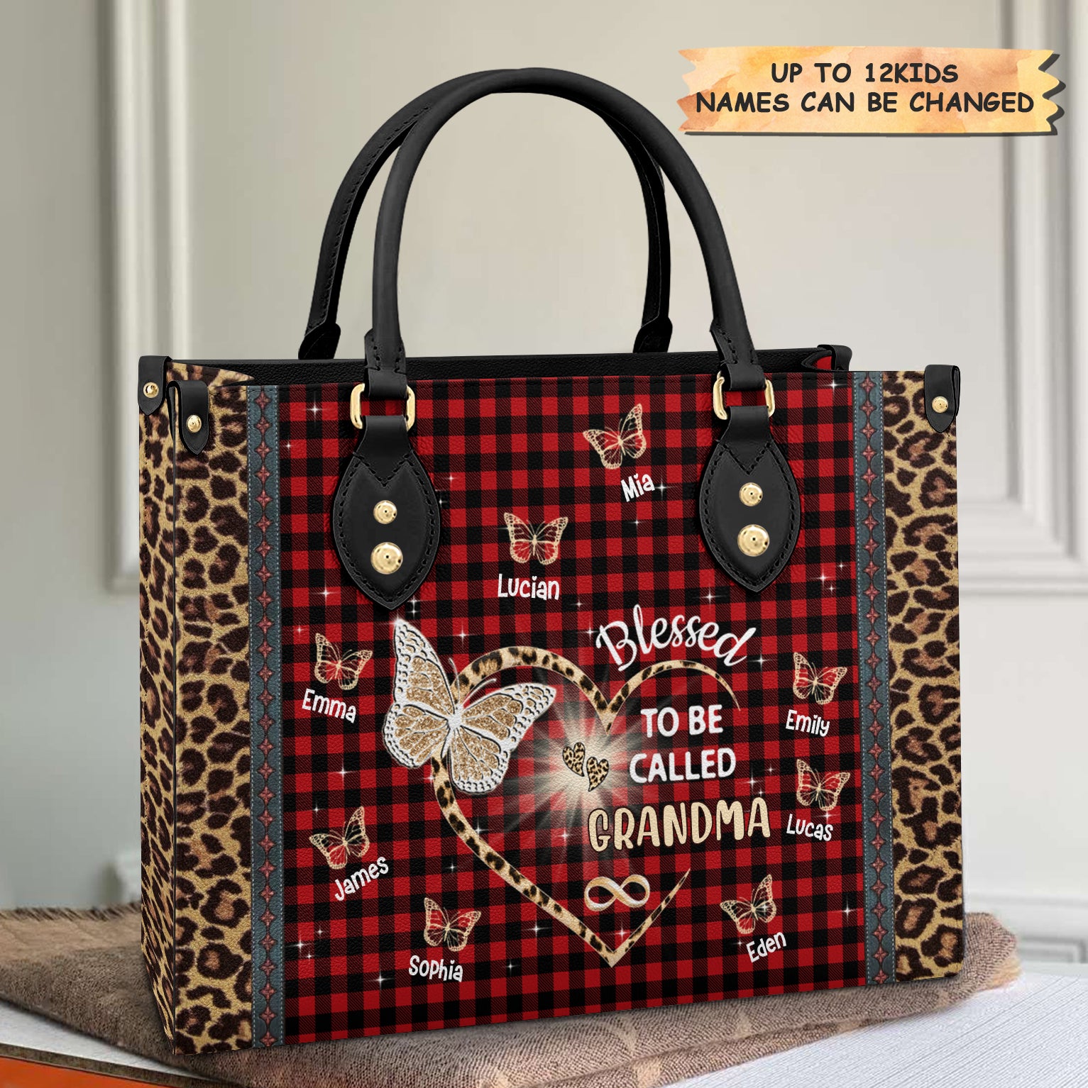 Personalized Leather Bag Gift for Grandmas Blessed to Be Called Grandma Butterfly