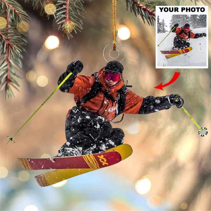 Alpine Adventure - Personalized Mica Ornament - Gift For Skiing Lovers, Family Members