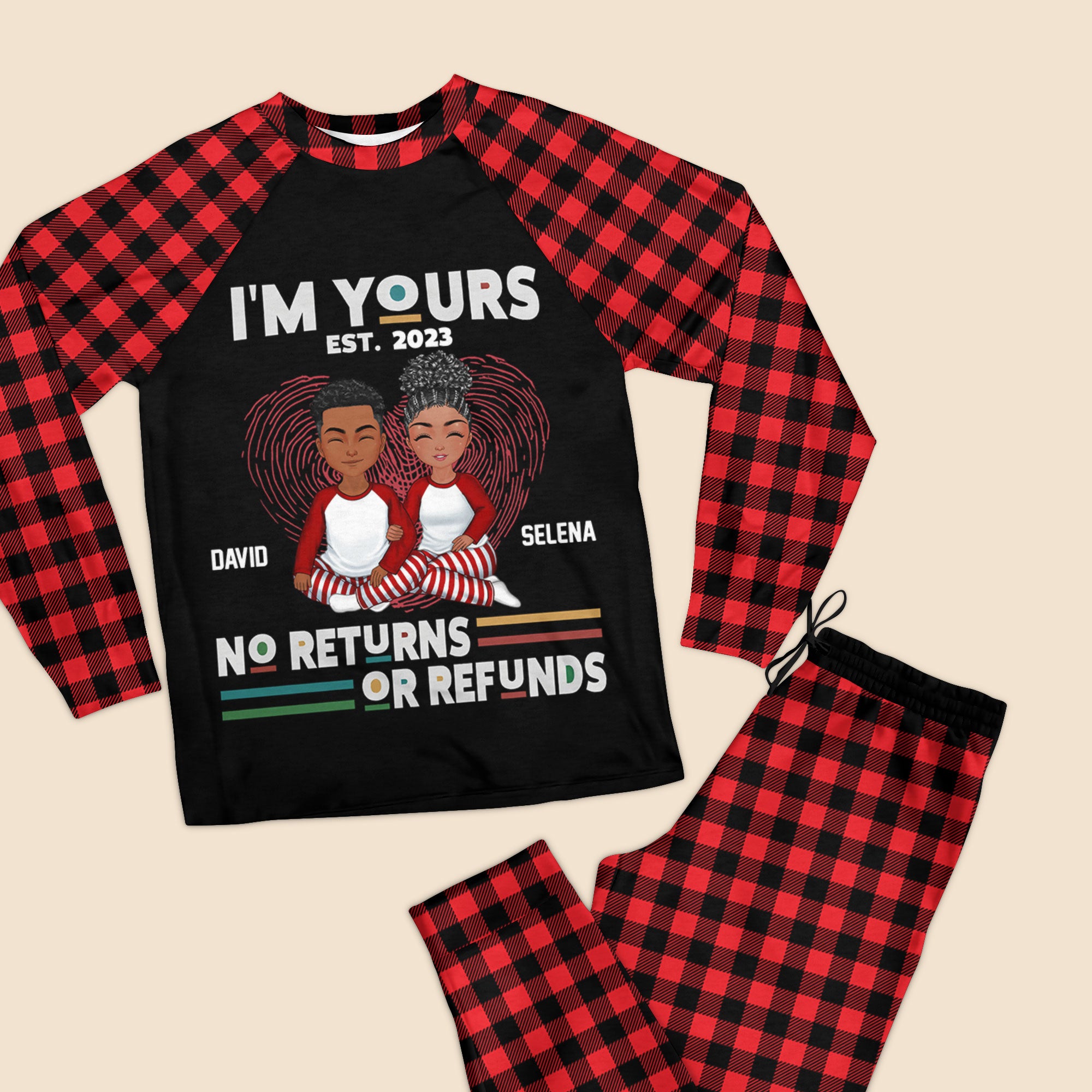 I'm Yours No Refunds - Personalized Custom Raglan Pajama Set - Gift For Couple